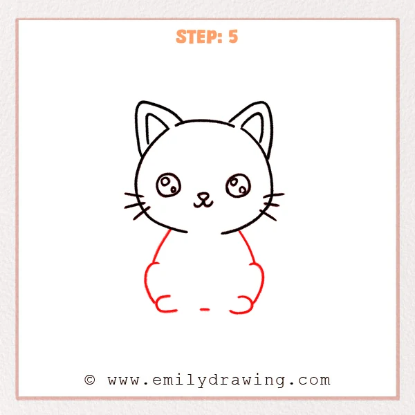 how to draw a black cat - Step 5: A sitting black cat body is drawn with two rounded front paws.